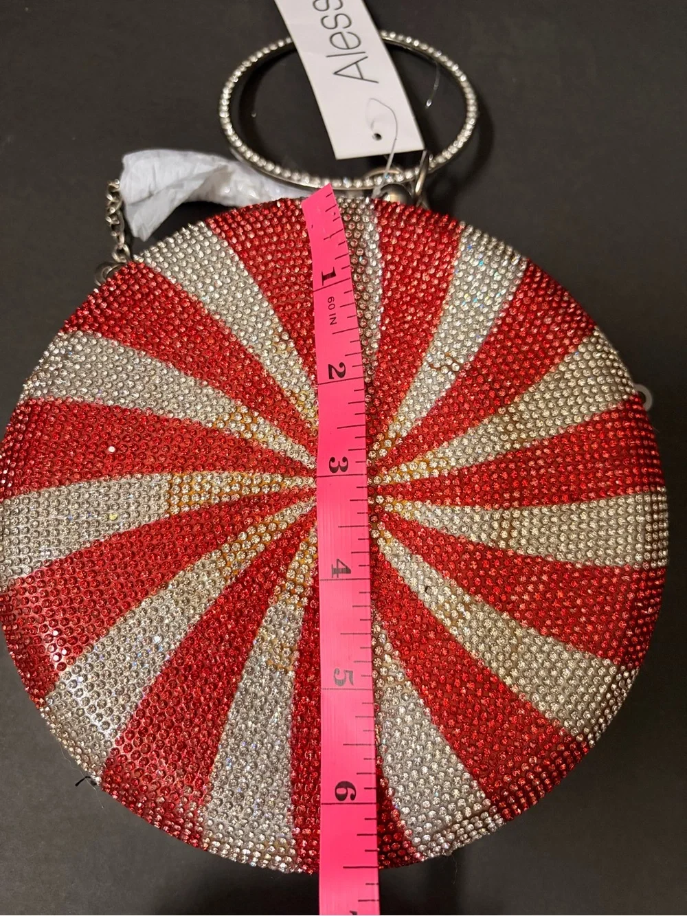 Alessi Red & Silver Round Crystal Wristlet Clutch